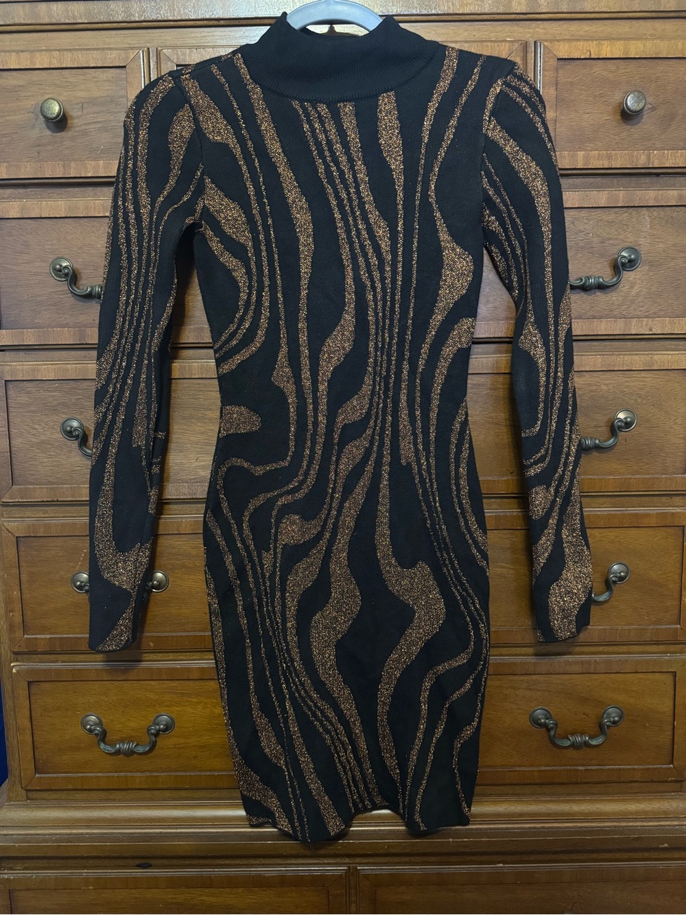 NWT Rosie Harlow Gold Zebra Metallic Mock Neck Mini Dress Size XS Glam Party